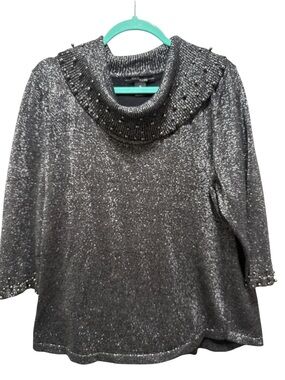 Metallic Charcoal Studded Cowl Neck Women’s Sweater